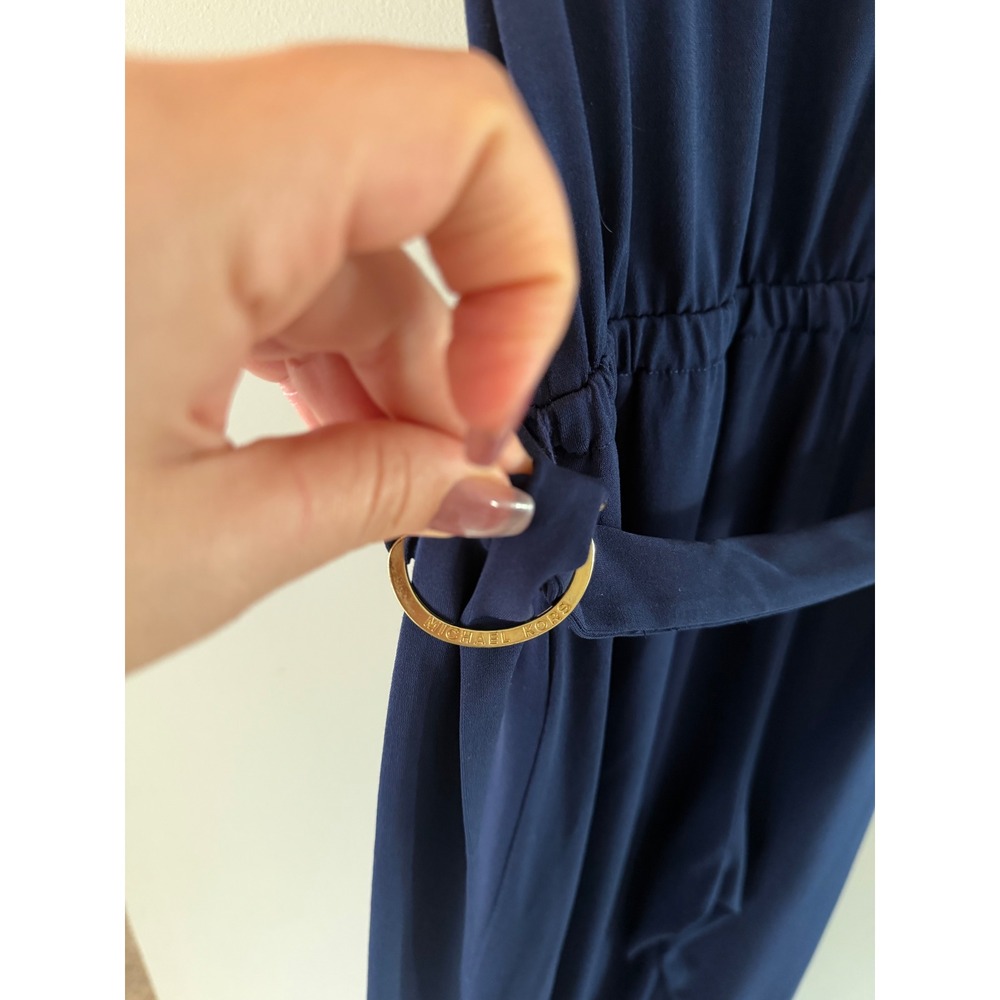 Michael Kors Navy Blue Studded Neck Wide Leg Jumpsuit Gold Hardware Sleeveless - Picture 8 of 8